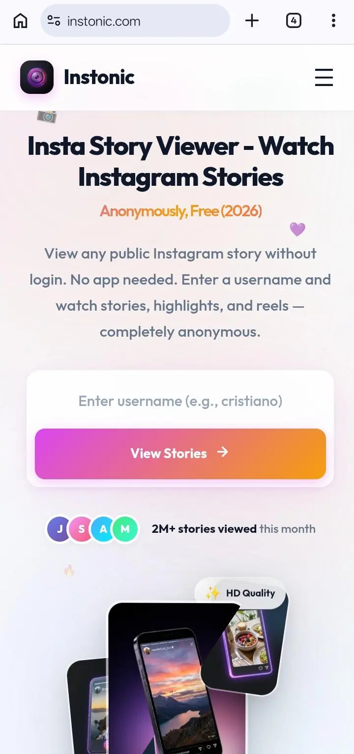 Open Instonic website on mobile